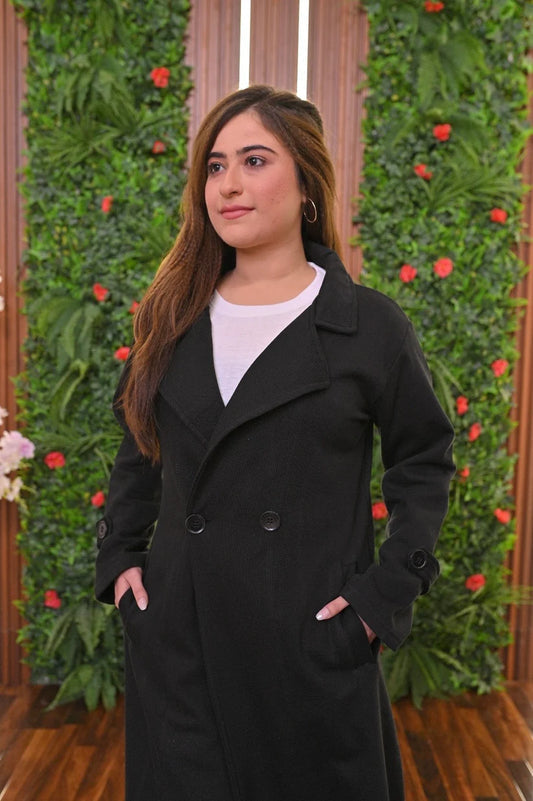 Women’s Double Fleece Long Coat One Button Winter Jacket with Collar, Elegant Fashion