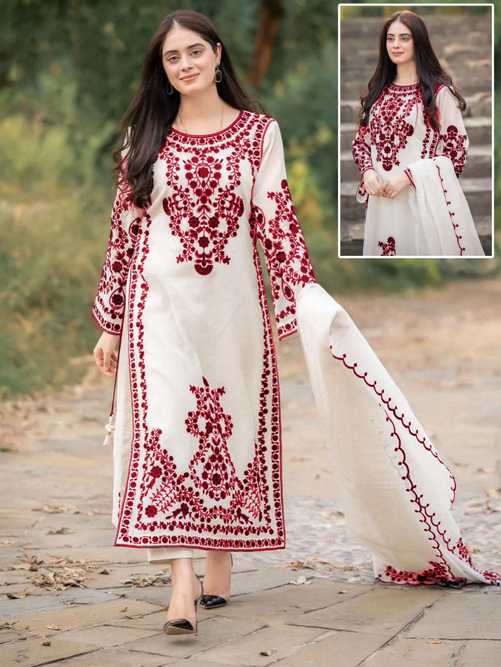 Elegant Embroidered Long Kurti for Women with Dupatta Trouser (3-Piece Suit)