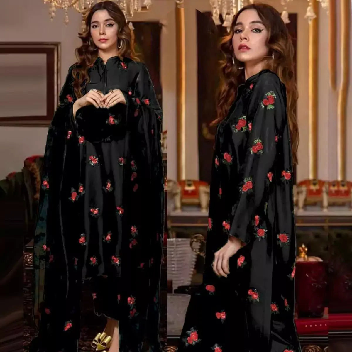 Rose Embroidery Shirt and Trouser with Dupatta 3 PCs Stitched