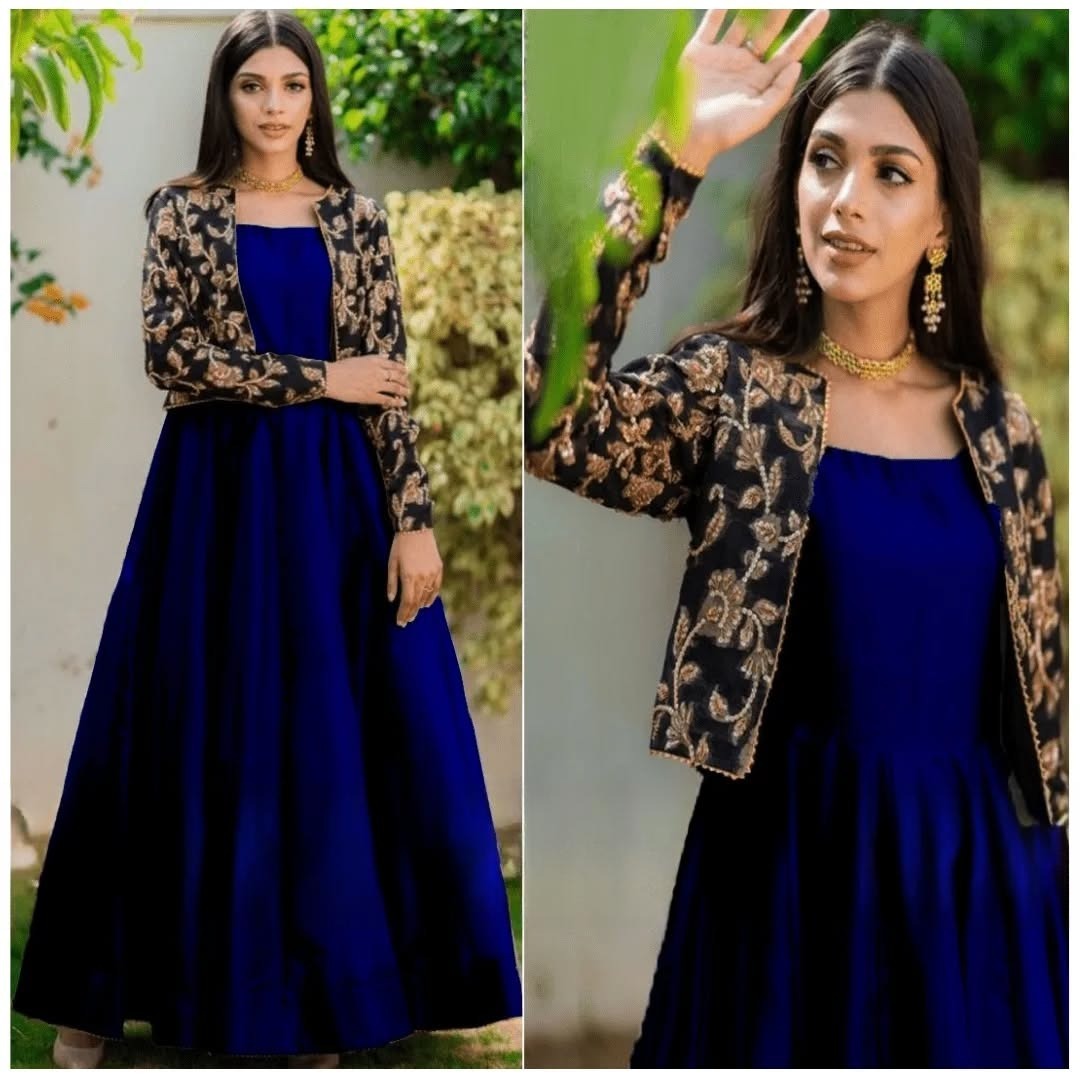 Sequins Embroidered Silk Koti & Long Maxi 2PC Dress