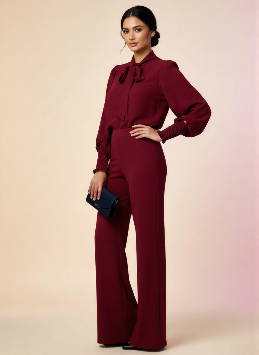 Linen Stitched 2-piece Suit for Women With Neck Belt