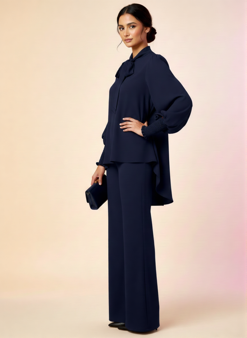 Linen Stitched 2-piece Suit for Women With Neck Belt