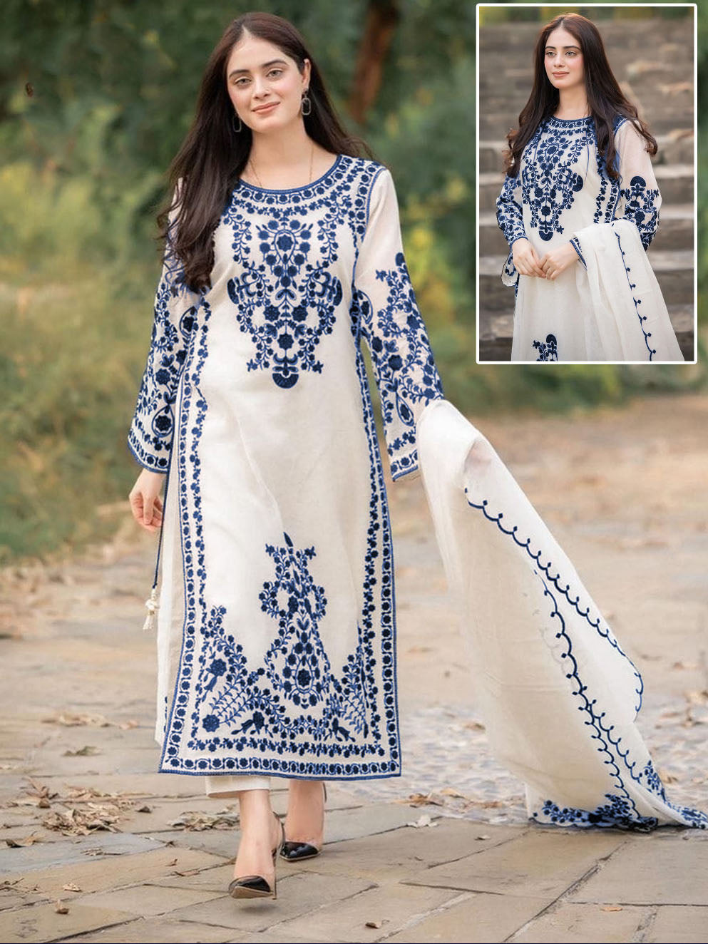 Elegant Embroidered Long Kurti for Women with Dupatta Trouser (3-Piece Suit)