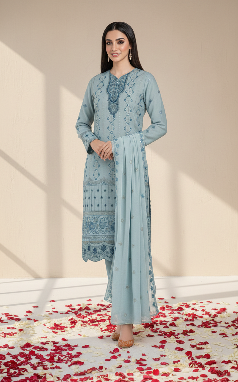 Unstitched Cotton 3-Piece Ladies Suit with Chiffon Dupatta