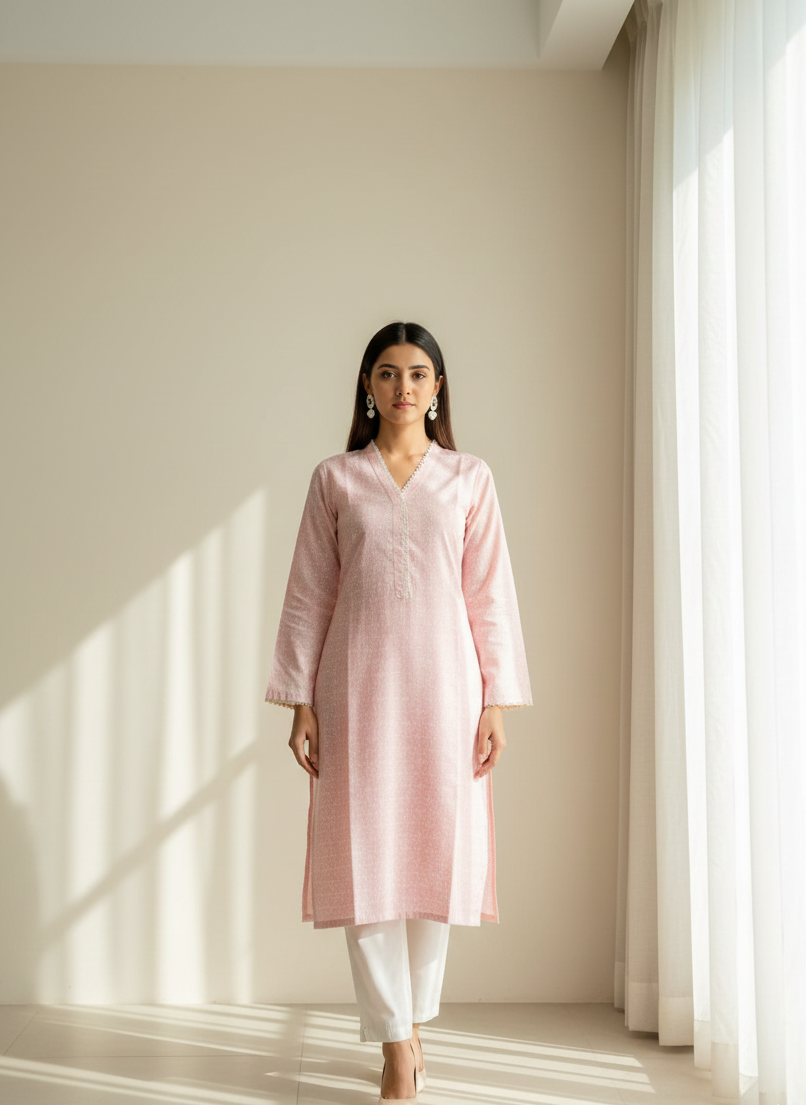 Everyday Essential Pink & White Cambric Two-Piece Suit