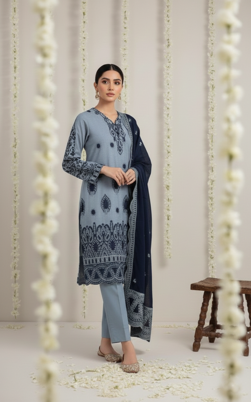 Unstitched Cotton Comfort 3-Piece Ladies Fabric Suit