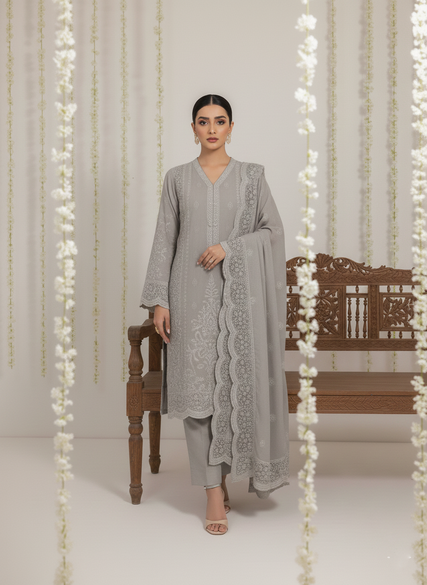 Elegant Cotton 3-Piece Ladies Suit with Chiffon Dupatta