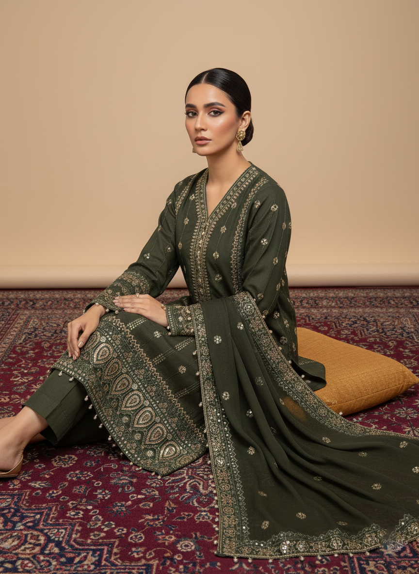 Chic Comfort Unstitched 3-Piece Ladies Suit