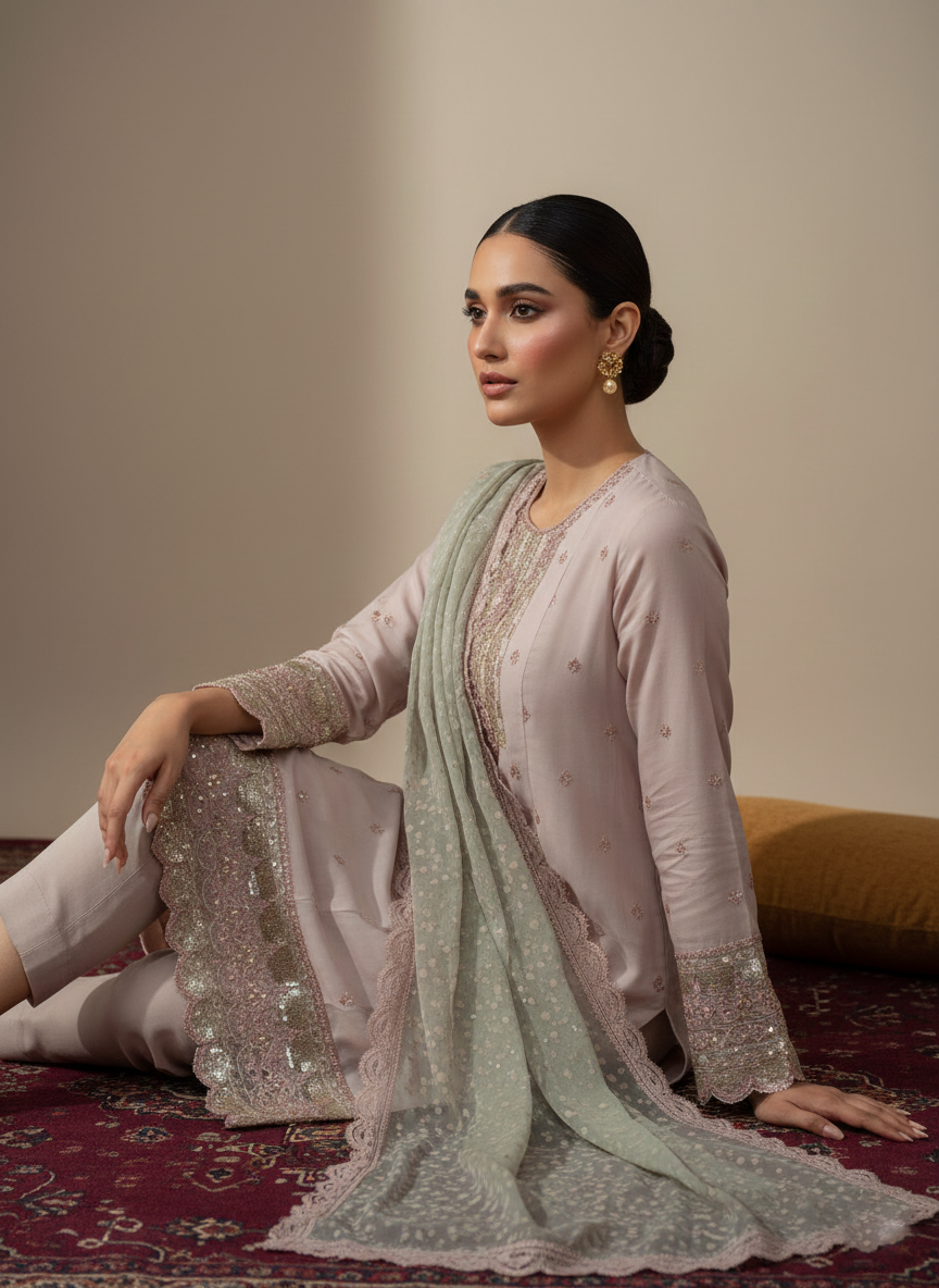 Desi Charm Unstitched 3-Piece Ladies Suit