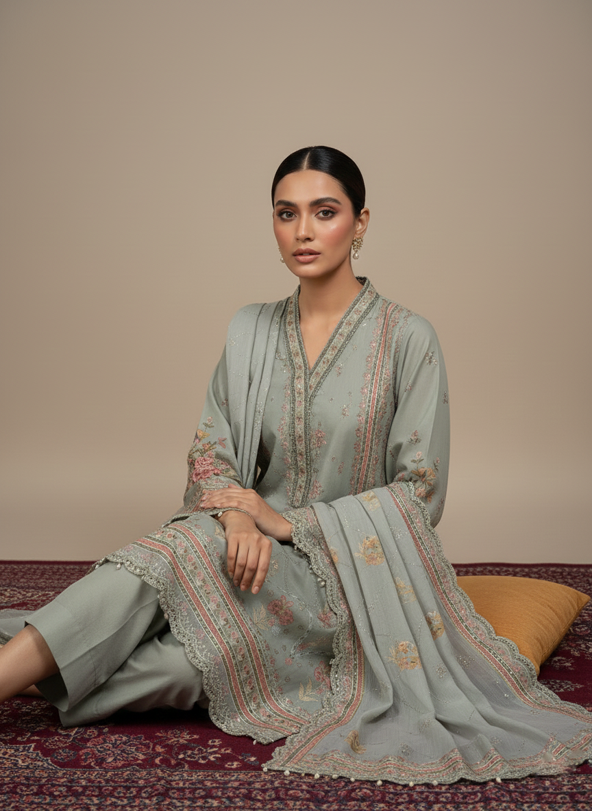 Desi Elegance Unstitched 3-Piece Ladies Suit