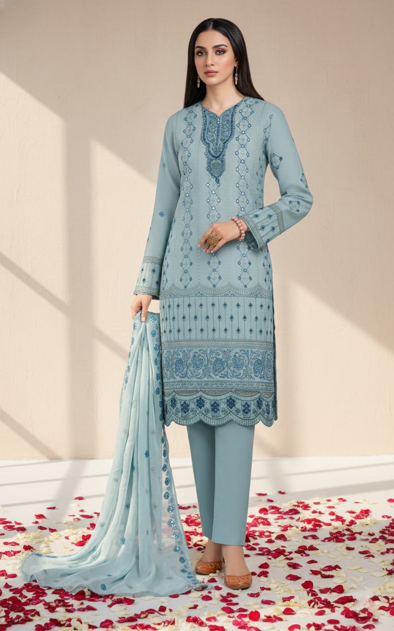 Unstitched Cotton 3-Piece Ladies Suit with Chiffon Dupatta