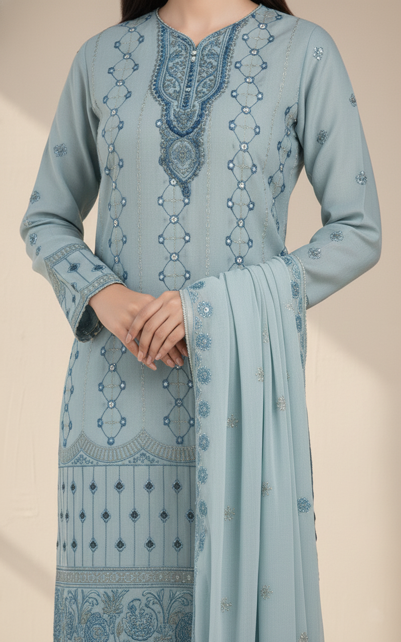 Unstitched Cotton 3-Piece Ladies Suit with Chiffon Dupatta