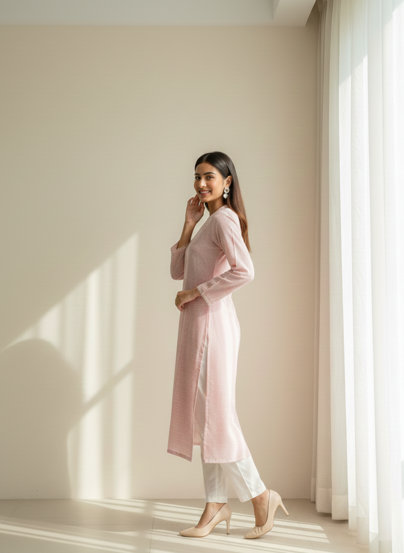 Everyday Essential Pink & White Cambric Two-Piece Suit