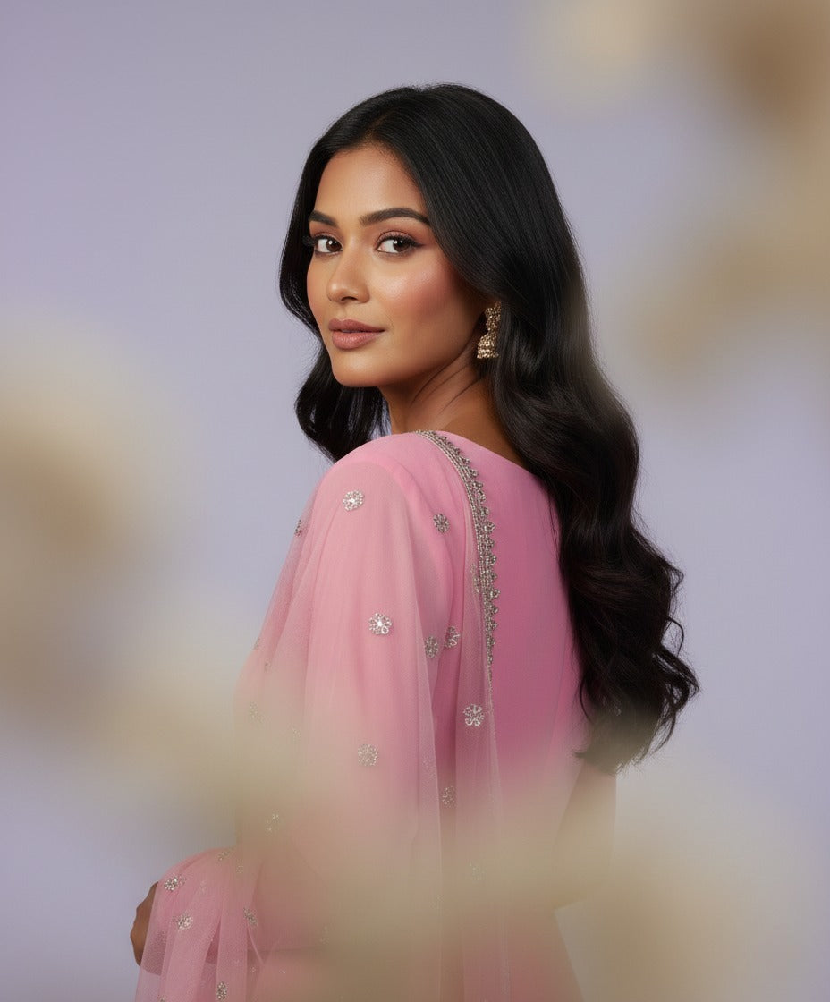 Stitched Chiffon 3 pcs MAXI Dress With Lace Work Dupatta