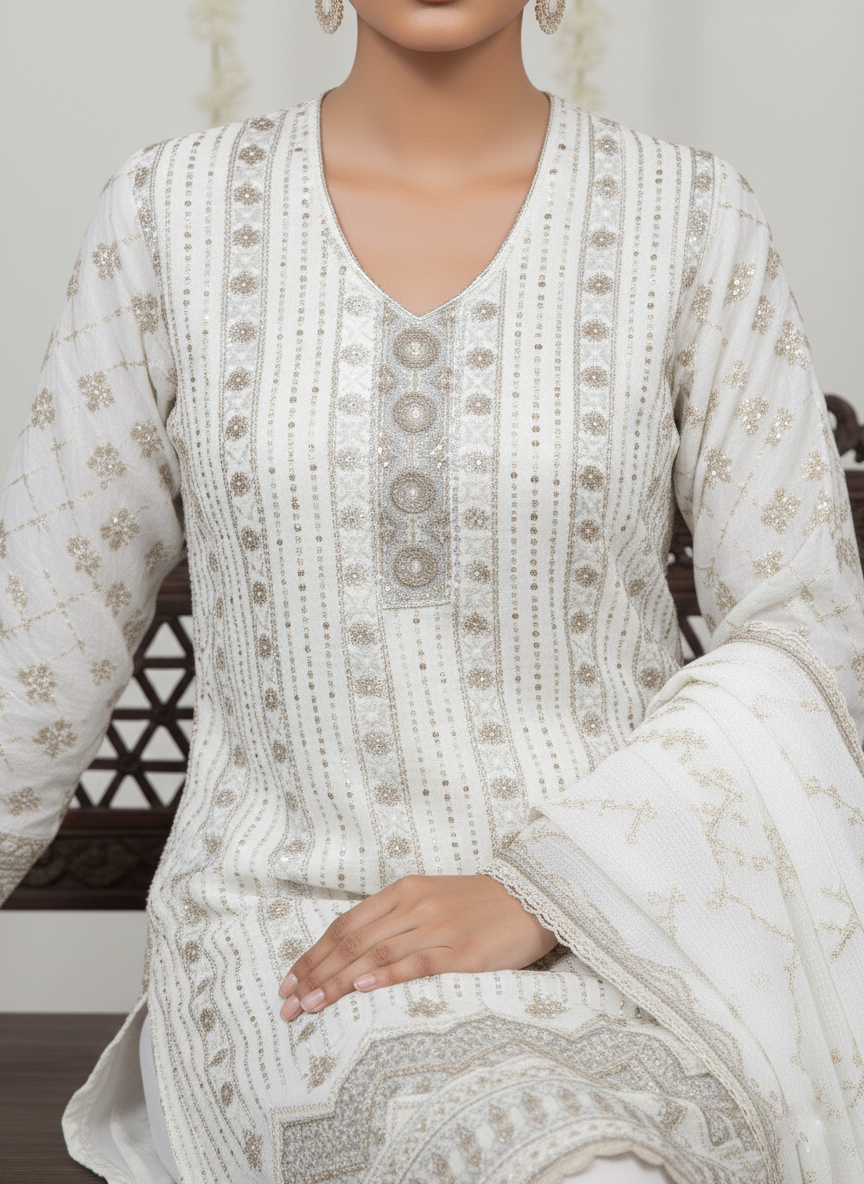 Unstitched Cotton 3-Piece Ladies Suit with Chiffon Dupatta