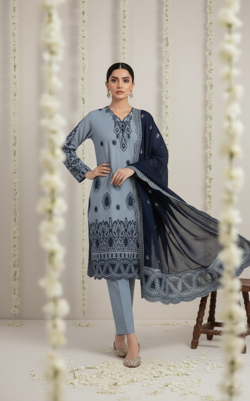 Unstitched Cotton Comfort 3-Piece Ladies Fabric Suit