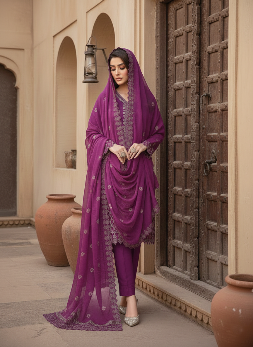 Unstitched Daily Comfort Cotton 3-Piece Ladies Suit