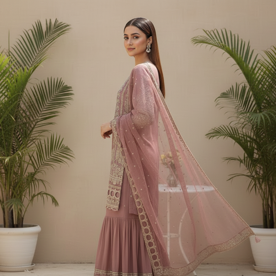 Luxury Cotton Embroidered 3PC Unstitched Suit with Fancy Chiffon Dupatta