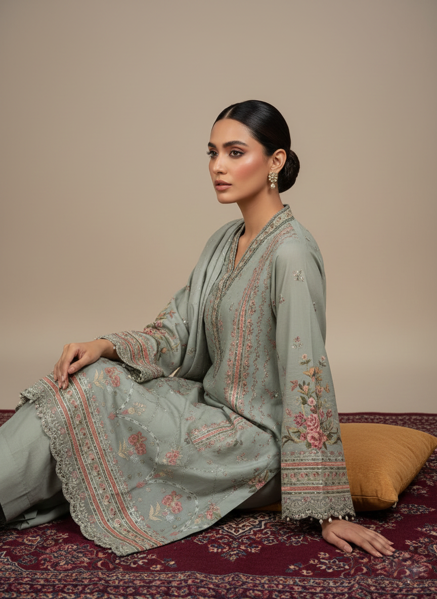 Desi Elegance Unstitched 3-Piece Ladies Suit