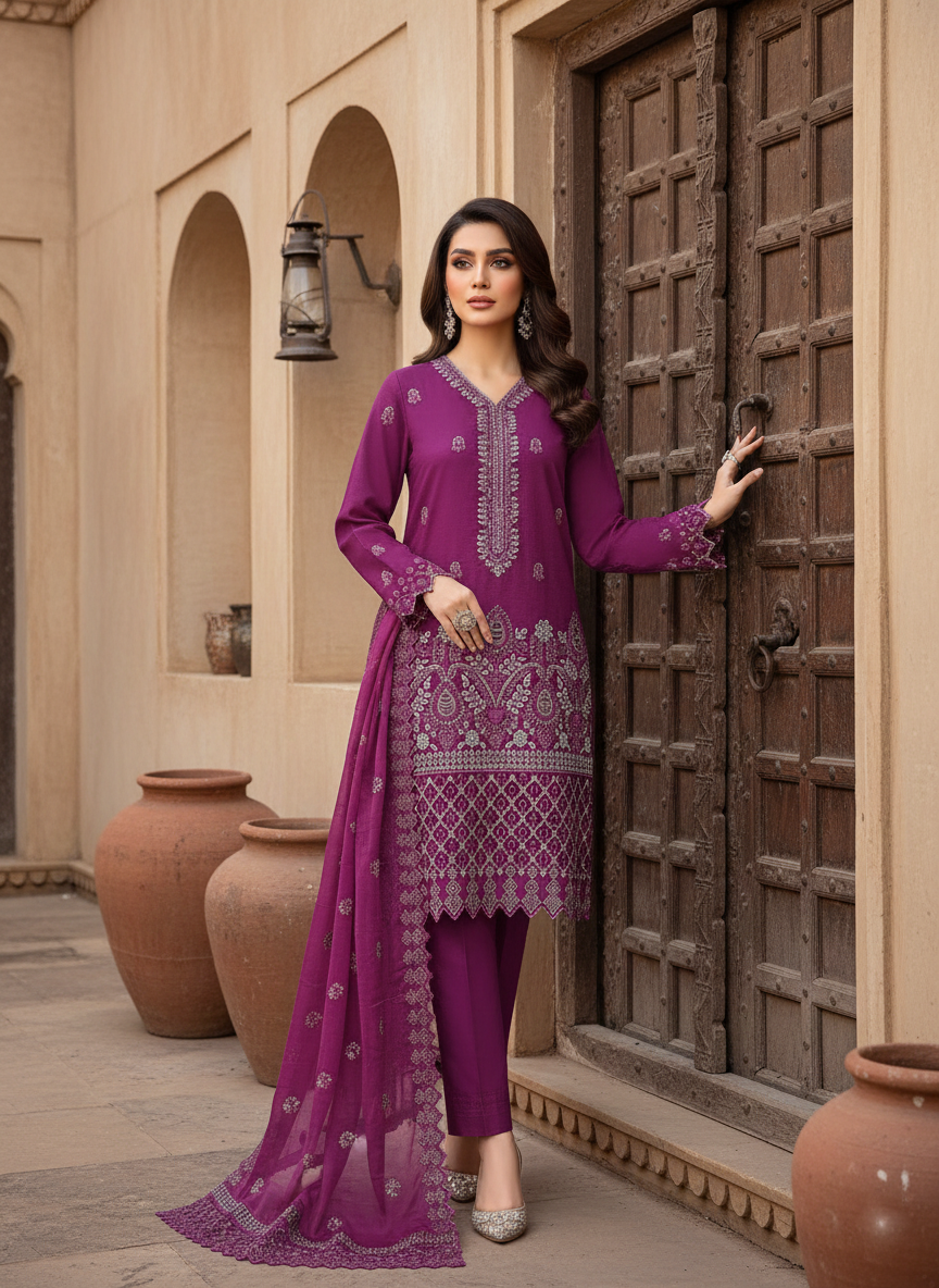 Unstitched Daily Comfort Cotton 3-Piece Ladies Suit