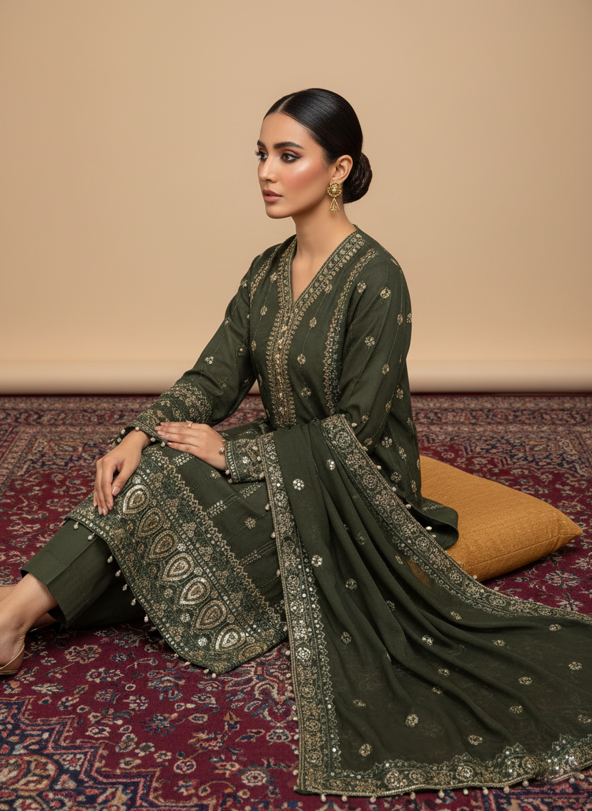 Chic Comfort Unstitched 3-Piece Ladies Suit