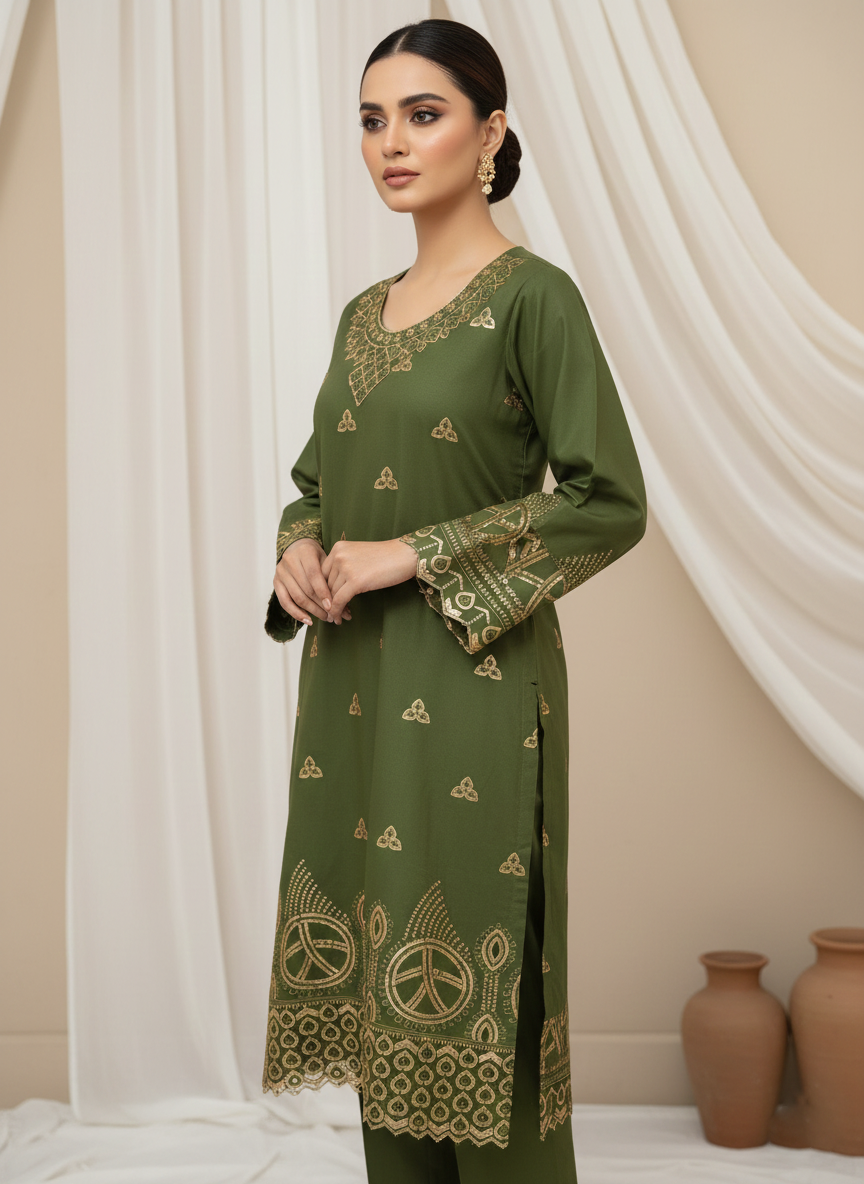 Graceful Cotton 3-Piece Ladies Suit with Chiffon Dupatta