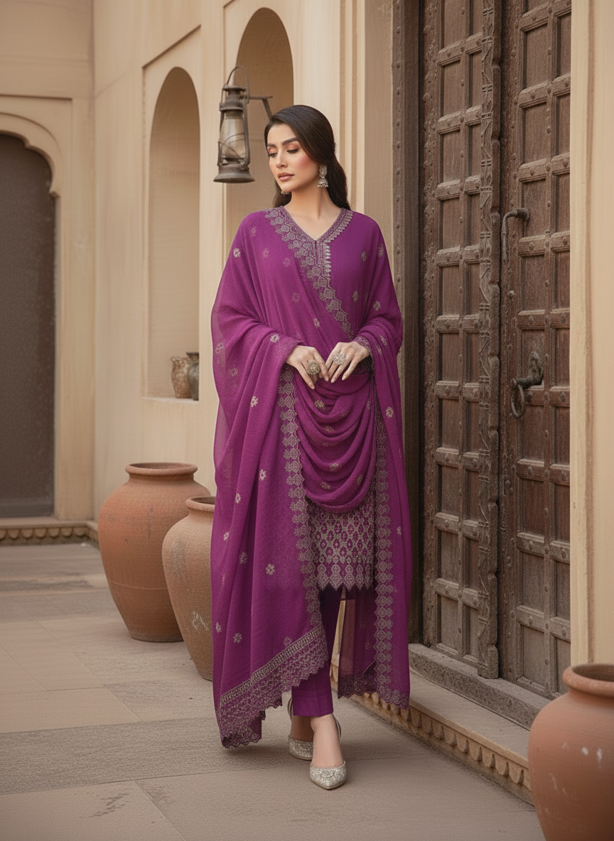 Unstitched Daily Comfort Cotton 3-Piece Ladies Suit