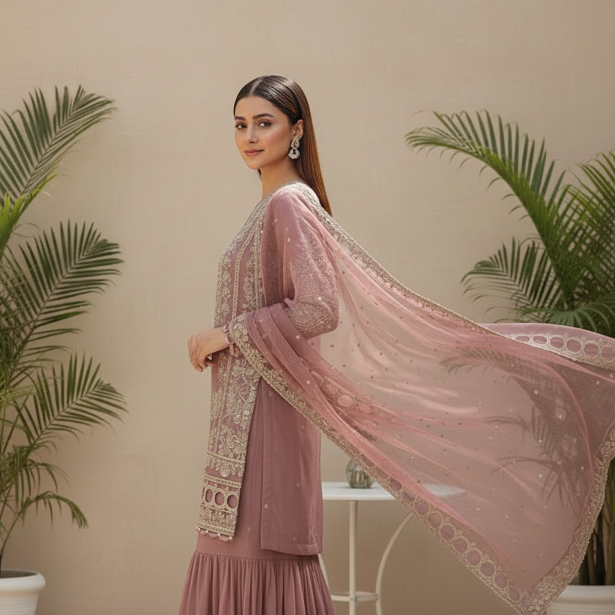 Luxury Cotton Embroidered 3PC Unstitched Suit with Fancy Chiffon Dupatta