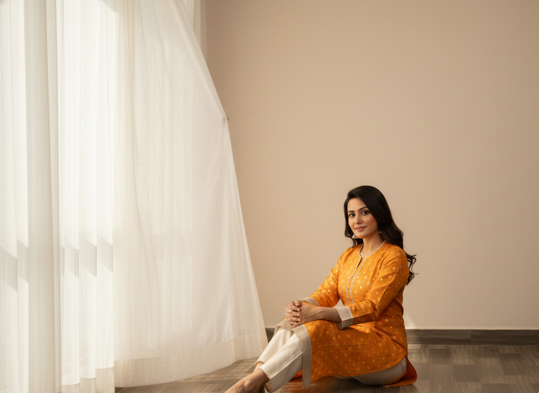 Mustard Yellow Printed Rayon Kurti 2pc