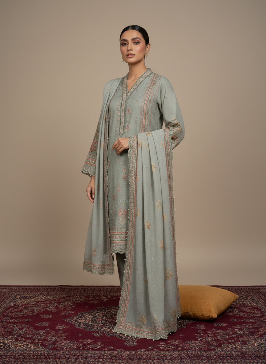 Desi Elegance Unstitched 3-Piece Ladies Suit