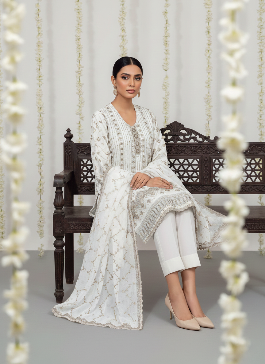 Unstitched Cotton 3-Piece Ladies Suit with Chiffon Dupatta