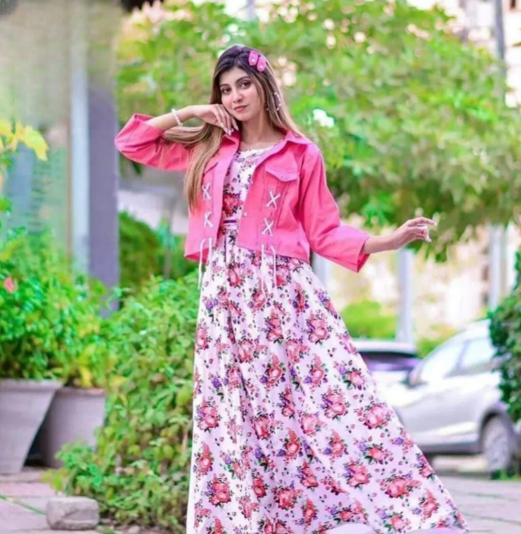 Printed Maxxi and Denim Jacket Combo  Ready-To-Wear