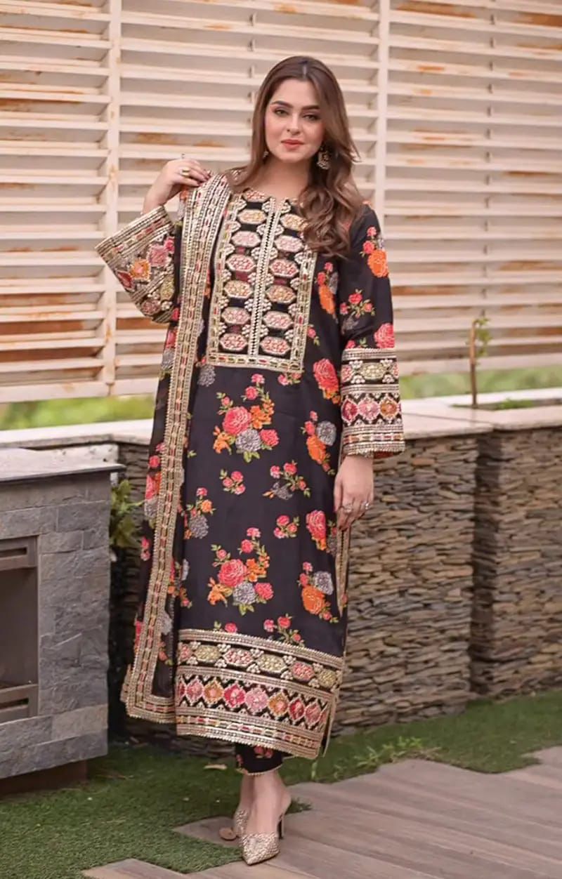 Luxury Silk Lawn Embroidered  Collection Digital Printed 3 Piece