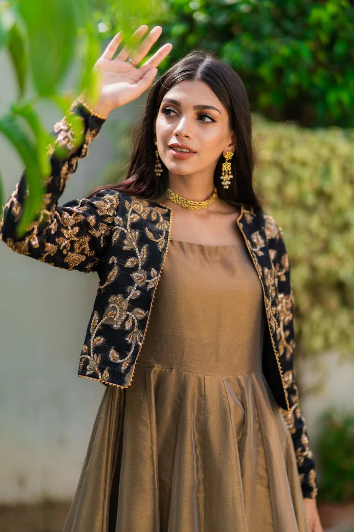 Sequins Embroidered Silk Koti & Long Maxi 2PC Dress