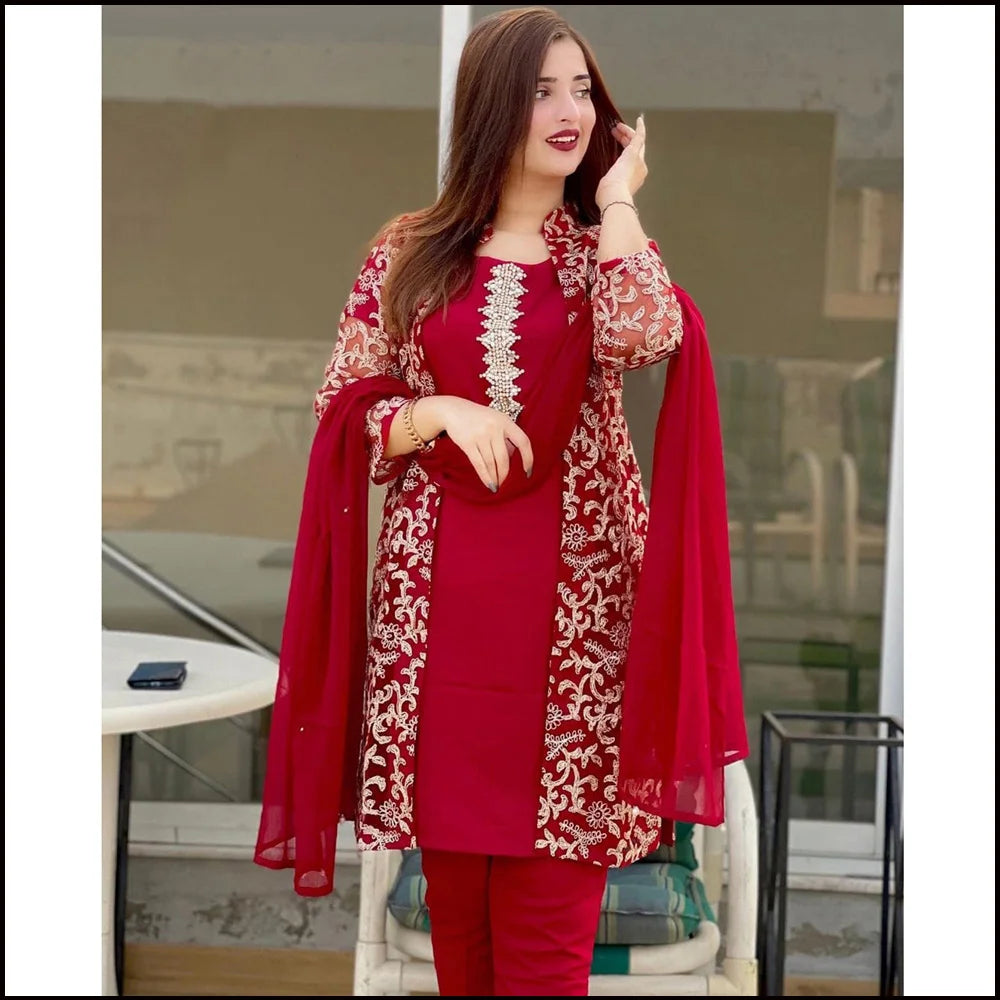 4pecs Grown Inner trouser & Duptta set. 4 pecs Suit for ladies. Emborided Handwork Suits.