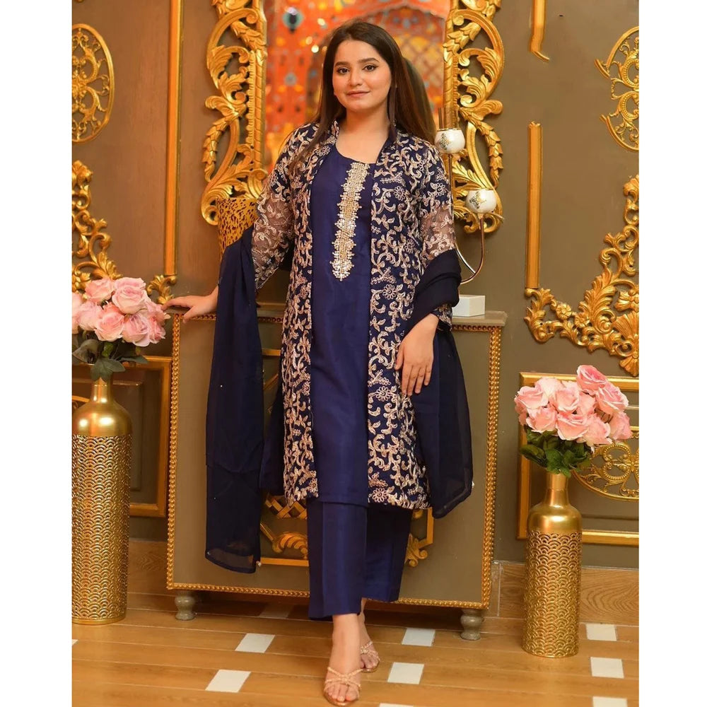 4pecs Grown Inner trouser & Duptta set. 4 pecs Suit for ladies. Emborided Handwork Suits.