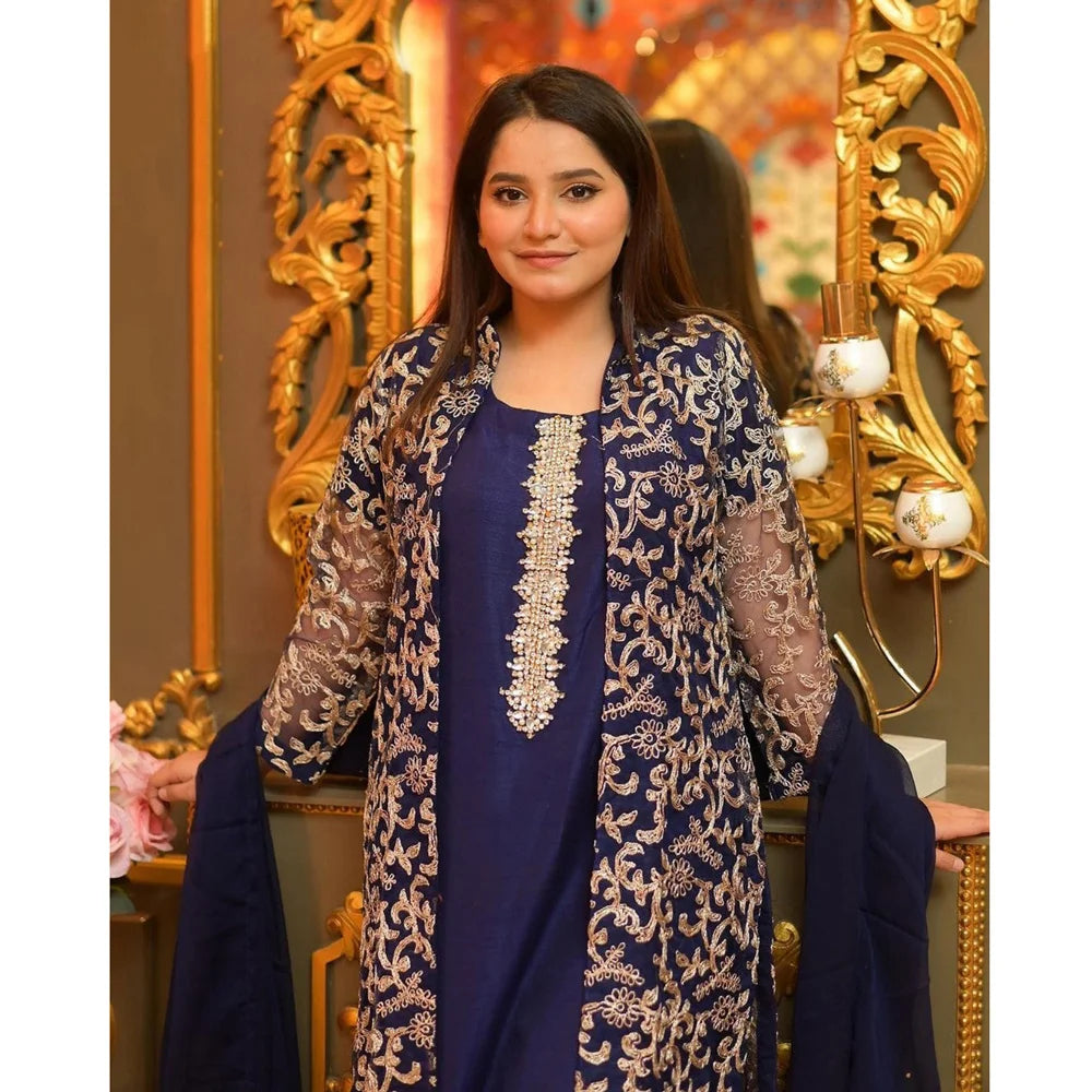 4pecs Grown Inner trouser & Duptta set. 4 pecs Suit for ladies. Emborided Handwork Suits.