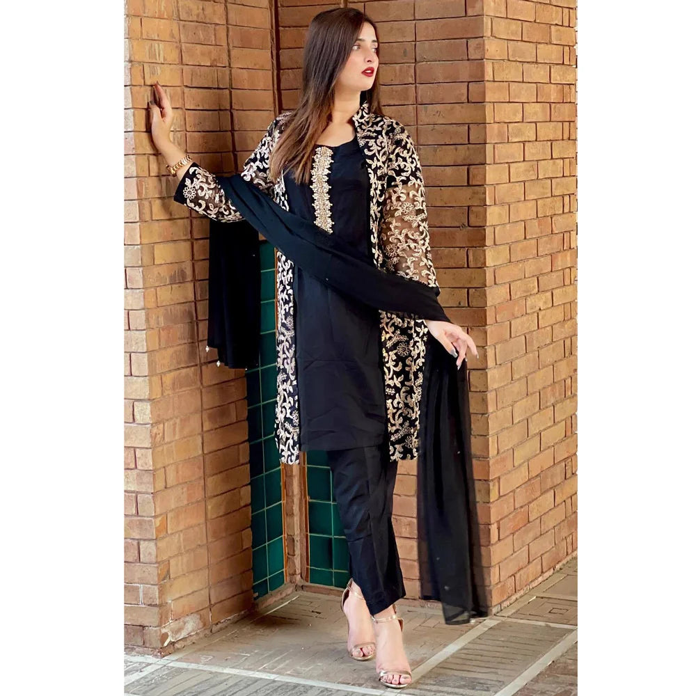 4pecs Grown Inner trouser & Duptta set. 4 pecs Suit for ladies. Emborided Handwork Suits.