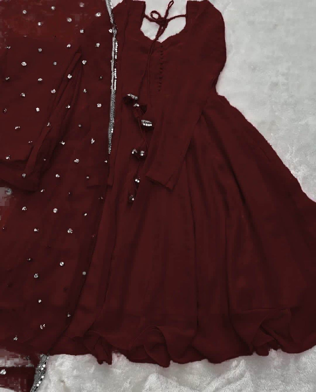 Stitched Chiffon 3 pcs MAXI Dress With Lace Work Dupatta