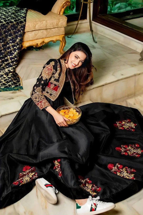 Readymade Koti Style Embroidered Shamoz Silk Maxi