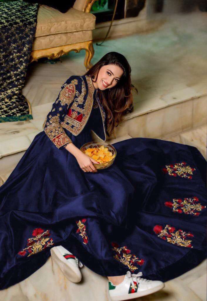 Readymade Koti Style Embroidered Shamoz Silk Maxi