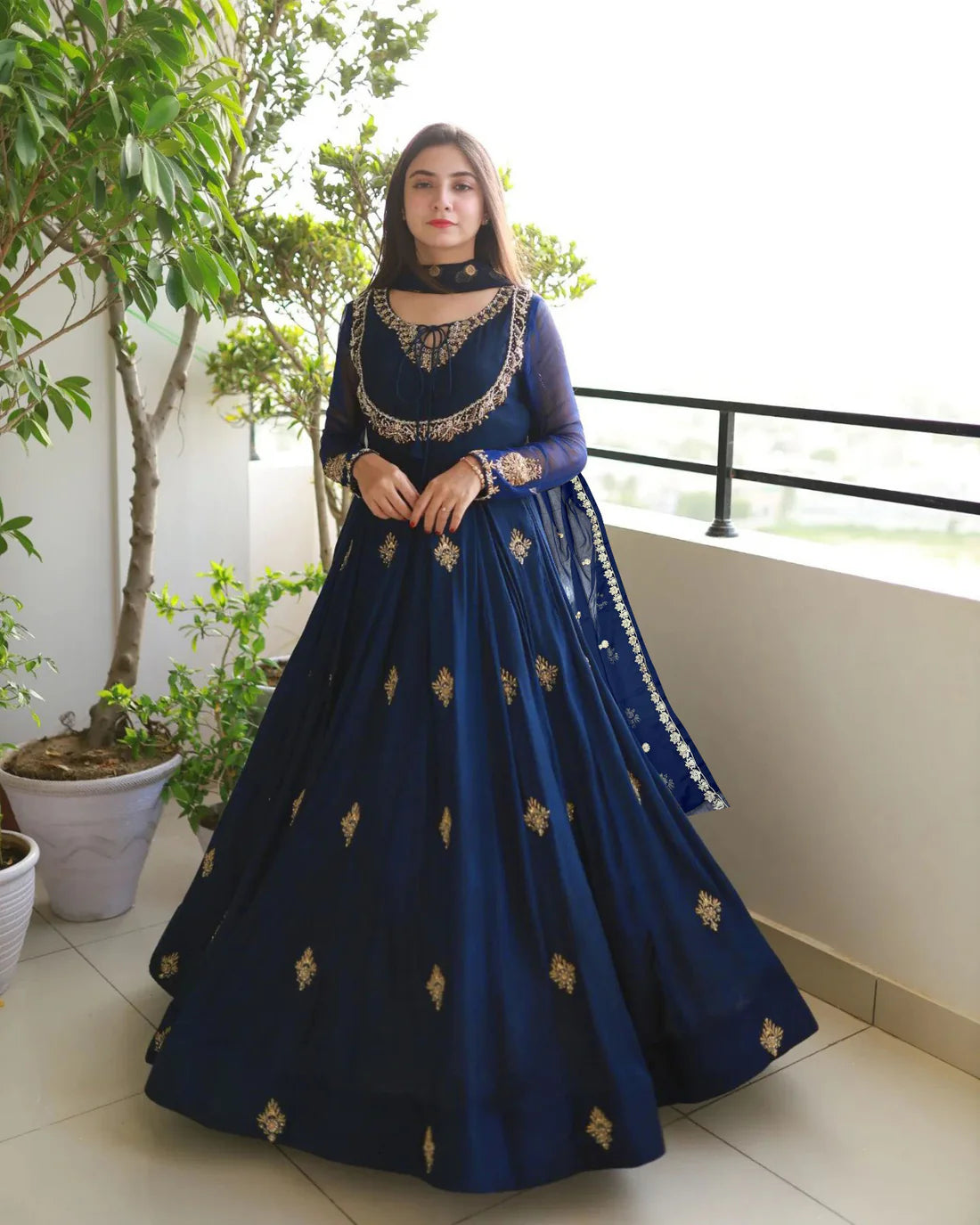 Graceful Embroidered Maxi Dupatta 3-Piece Ensemble