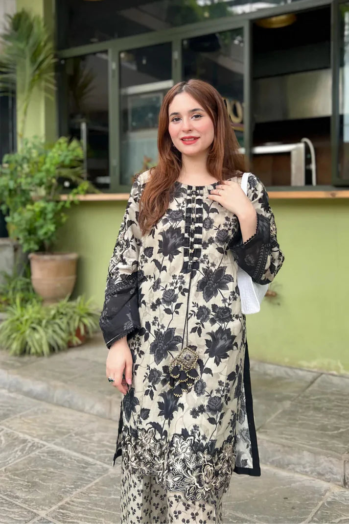 Front And Back Allover Digital Printed Handwork Suit ( 3Pcs )