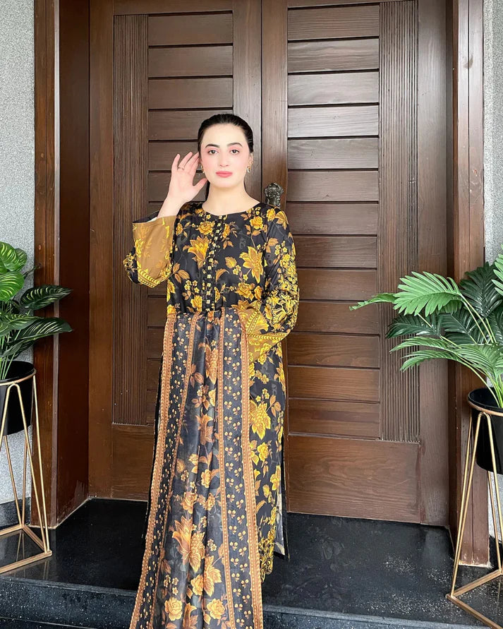 Front And Back Allover Digital Printed Handwork Suit ( 3Pcs )