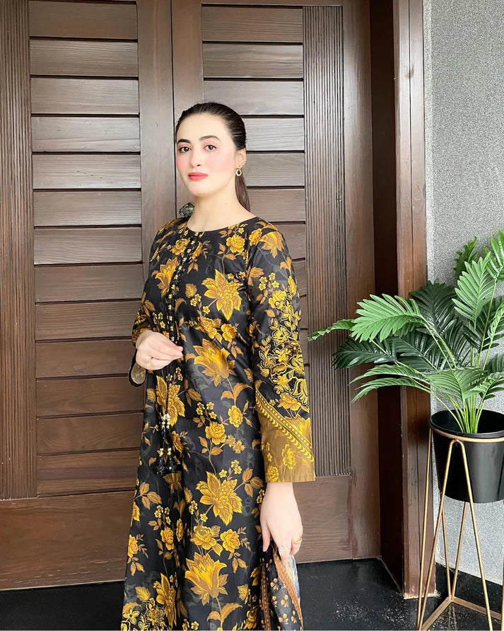 Front And Back Allover Digital Printed Handwork Suit ( 3Pcs )