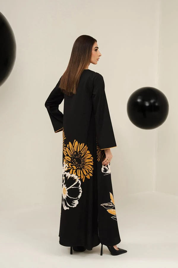 Black Sunflower Printed Long Dress 2PCS