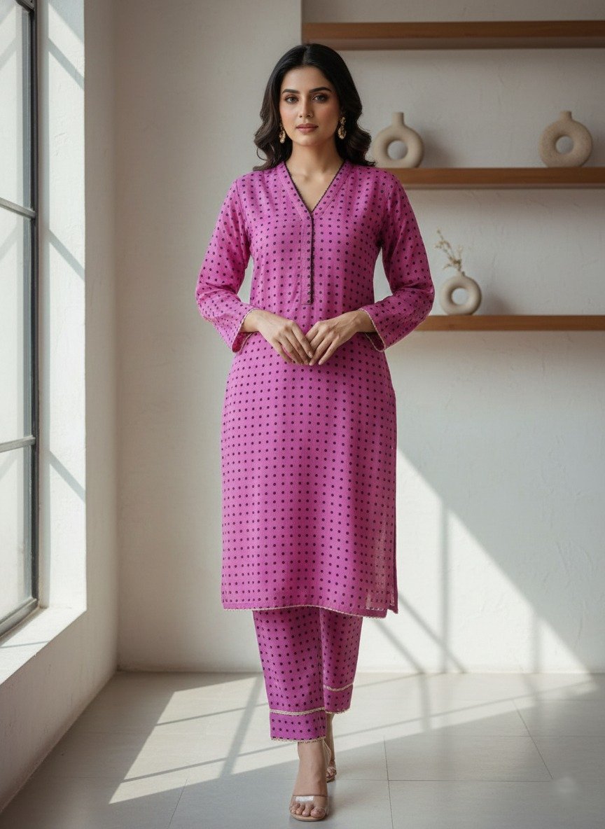 Pink Kurta & Trouser Set Ready-to-wear 2-piece