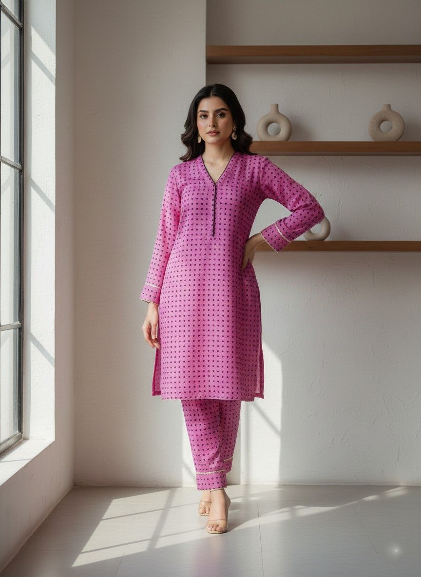 Pink Kurta & Trouser Set Ready-to-wear 2-piece