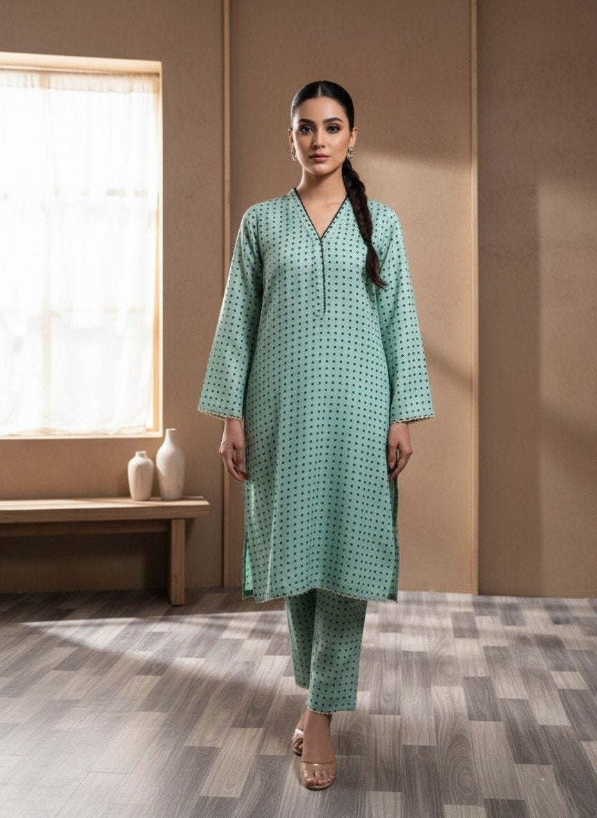 light mint green kurta and trouser set ( 2pcs )