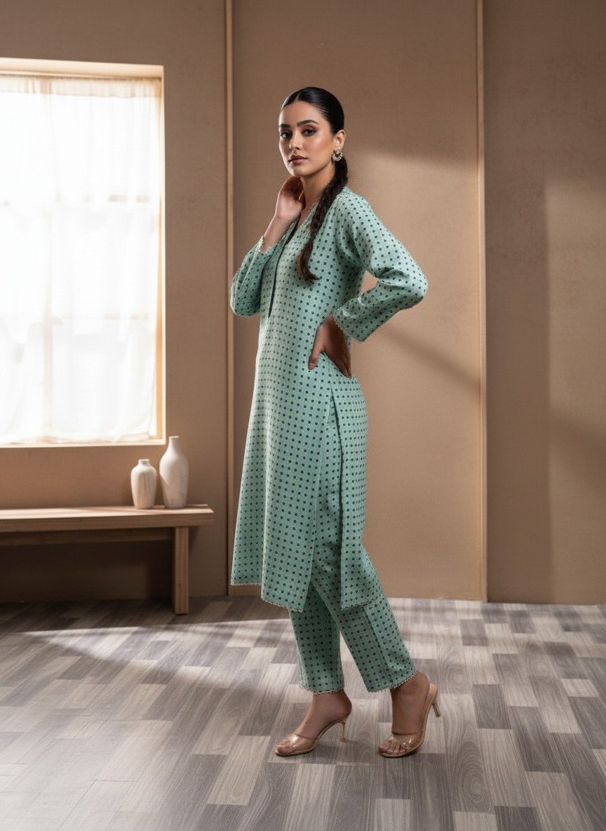 light mint green kurta and trouser set ( 2pcs )